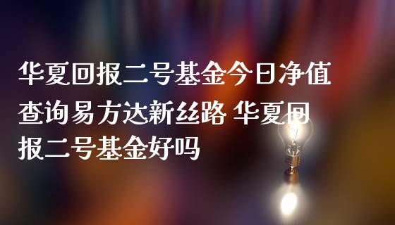 华夏回报二号基金今日净值查询易方达新丝路 华夏回报二号基金好吗