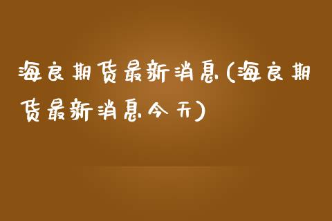 海良期货最新消息(海良期货最新消息今天)