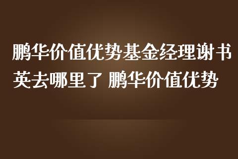 鹏华价值优势基金经理谢书英去哪里了 鹏华价值优势