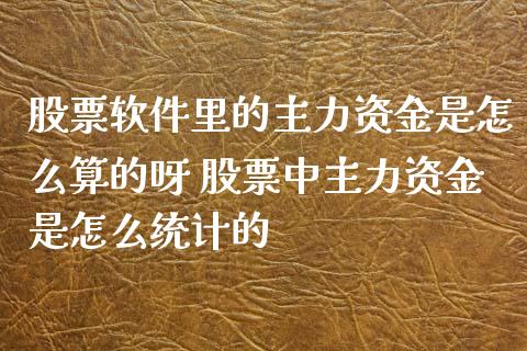 股票软件里的主力资金是怎么算的呀 股票中主力资金是怎么统计的_https://www.dglong8.com_股票理财_第1张