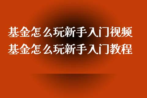 基金怎么玩新手入门视频 基金怎么玩新手入门教程