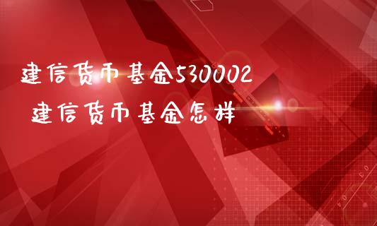 建信货币基金530002 建信货币基金怎样