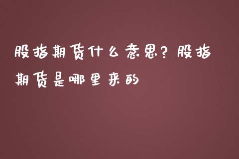 股指期货什么意思? 股指期货是哪里来的_https://www.dglong8.com_内盘期货_第1张