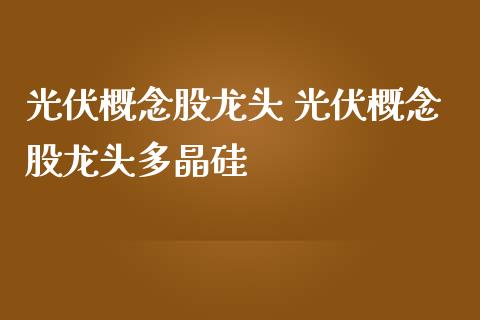 光伏概念股龙头 光伏概念股龙头多晶硅