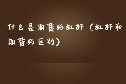什么是期货的杠杆（杠杆和期货的区别）