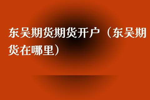 东吴期货期货开户（东吴期货在哪里）