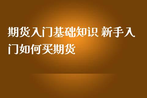 期货入门基础知识 新手入门如何买期货