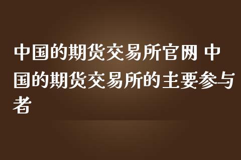 中国的期货交易所 中国的期货交易所的主要参与者