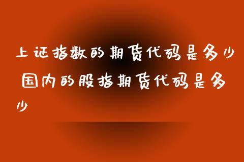 上证指数的期货代码是多少 国内的股指期货代码是多少