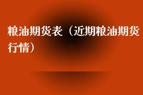粮油期货表（近期粮油期货行情）
