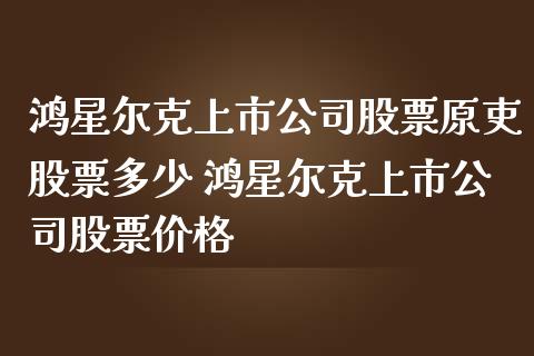 鸿星尔克上市公司股票原吏股票多少 鸿星尔克上市公司股票价格