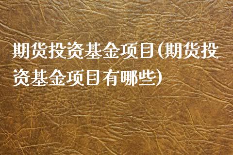 期货投资基金项目(期货投资基金项目有哪些)