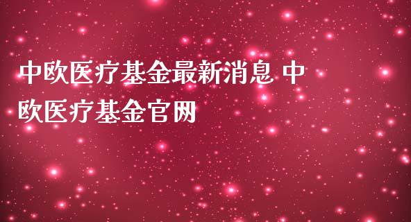 中欧医疗基金最新消息 中欧医疗基金