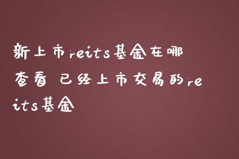 新上市reits基金在哪查看 已经上市交易的reits基金