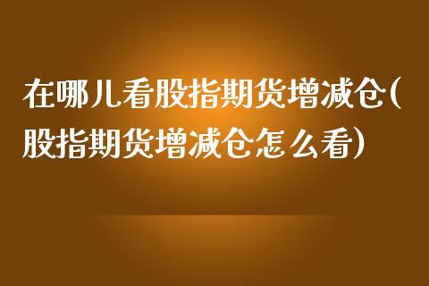 在哪儿看股指期货增减仓(股指期货增减仓怎么看)