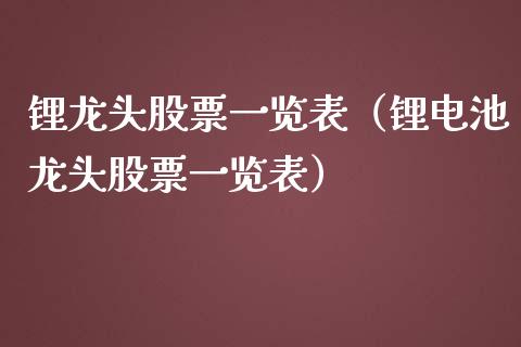 锂龙头股票一览表（锂电池龙头股票一览表）