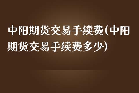中阳期货交易手续费(中阳期货交易手续费多少)