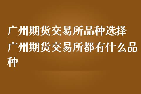 广州期货交易所品种选择 广州期货交易所都有什么品种