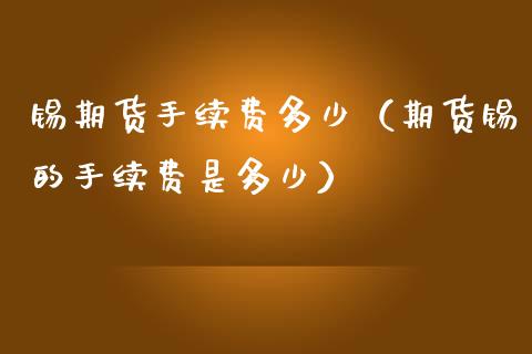 锡期货手续费多少（期货锡的手续费是多少）