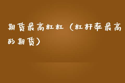 期货最高杠杠（杠杆率最高的期货）