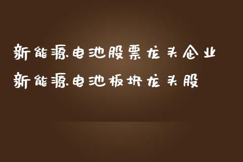 新能源电池股票龙头企业 新能源电池板块龙头股
