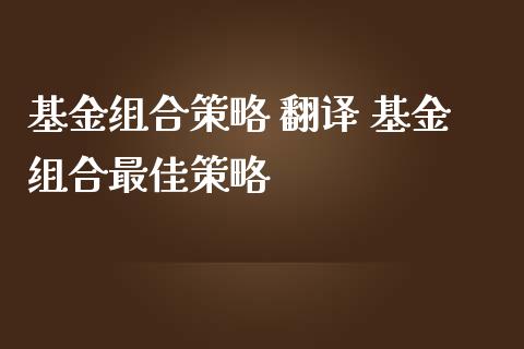 基金组合策略  基金组合最佳策略