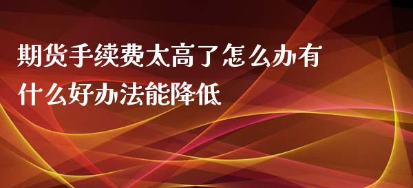 期货手续费太高了怎么办有什么好办法能降低