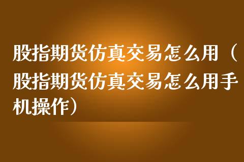股指期货仿真交易怎么用（股指期货仿真交易怎么用手机操作）