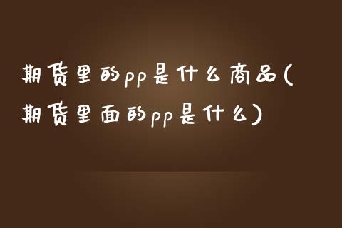 期货里的pp是什么商品(期货里面的pp是什么)