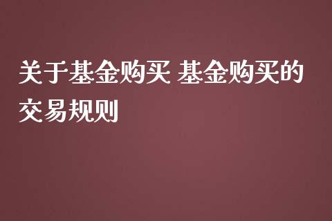 关于基金购买 基金购买的交易规则