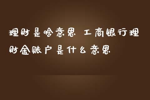理财是啥意思 工商银行理财金账户是什么意思