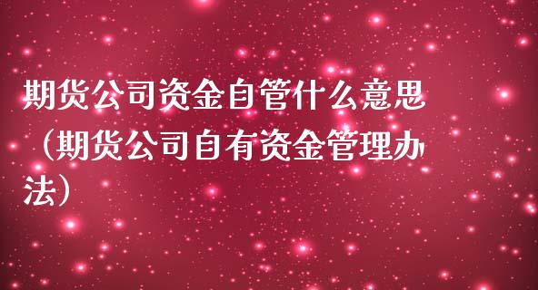 期货公司资金自管什么意思（期货公司自有资金管理办法）