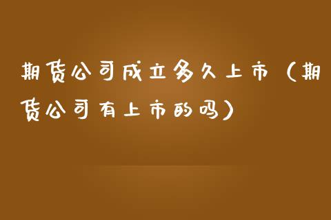 期货公司成立多久上市（期货公司有上市的吗）