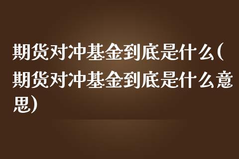 期货对冲基金到底是什么(期货对冲基金到底是什么意思)