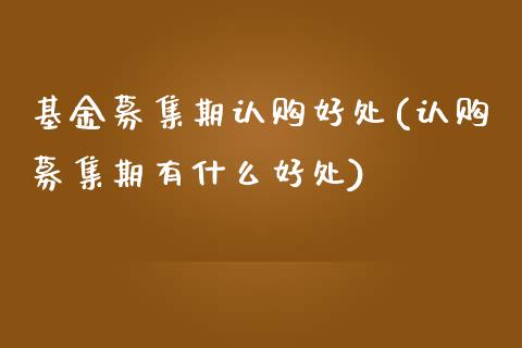 基金募集期认购好处(认购募集期有什么好处)