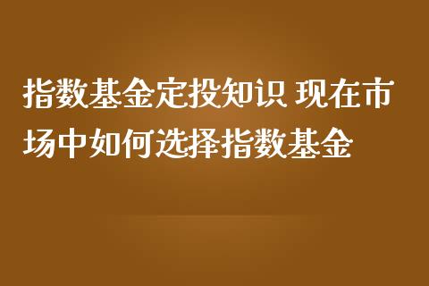 指数基金定投知识 现在市场中如何选择指数基金