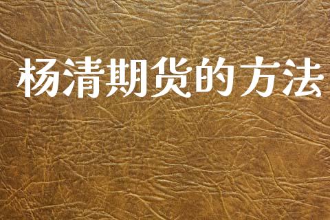 杨清期货的方法