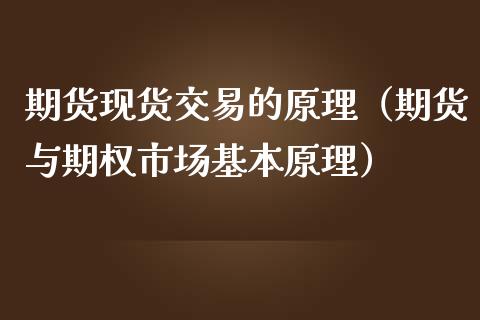 期货现货交易的原理（期货与期权市场基本原理）