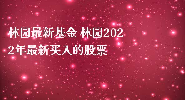 林园最新基金 林园2022年最新买入的股票