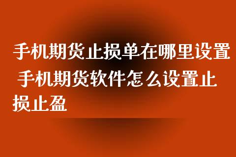 手机期货止损单在哪里设置 手机期货软件怎么设置止损止盈