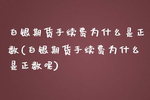 白银期货手续费为什么是正数(白银期货手续费为什么是正数呢)