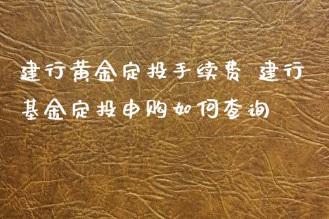 建行黄金定投手续费 建行基金定投申购如何查询_https://www.dglong8.com_基金理财_第1张