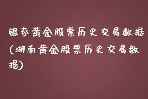 银泰黄金股票历史交易数据(湖南黄金股票历史交易数据)