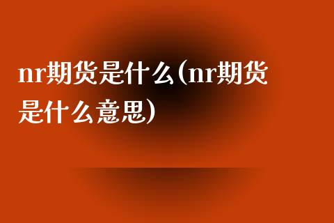 nr期货是什么(nr期货是什么意思)