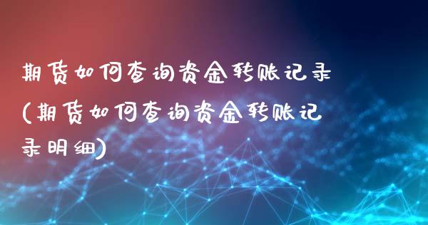 期货如何查询资金转账记录(期货如何查询资金转账记录明细)