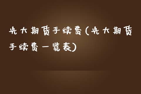 光大期货手续费(光大期货手续费一览表)
