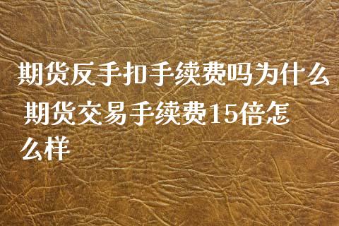 期货反手扣手续费吗为什么 期货交易手续费15倍怎么样
