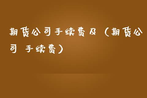 期货公司手续费及（期货公司 手续费）