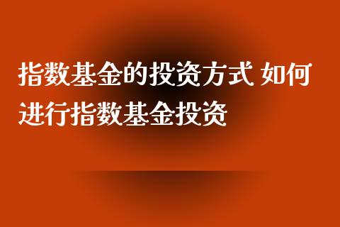 指数基金的投资方式 如何进行指数基资