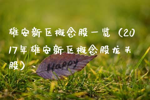 雄安新区概念股一览（2017年雄安新区概念股龙头股）